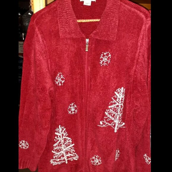 Allison Daley Women's Jacket Extra Large Red Chenille Full Zip for Christmas - Picture 1 of 9